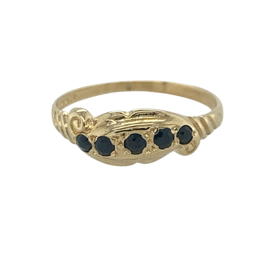 9ct Gold & Sapphire Five Stone Vintage Style Band Ring