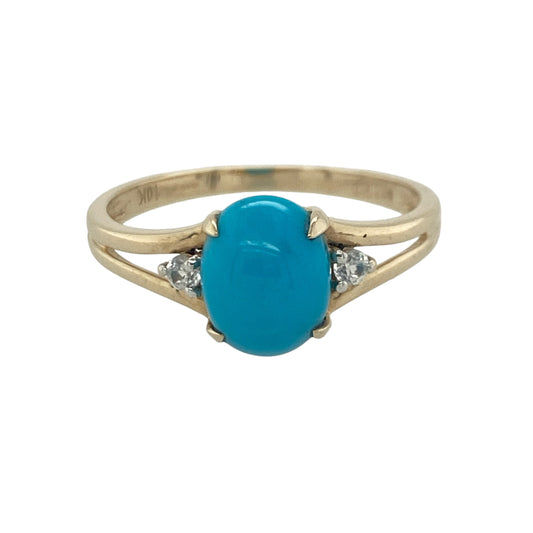 9ct Gold Turquoise & Cubic Zirconia Ring