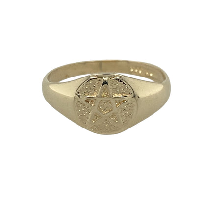 9ct Gold Pentagram Star Round Signet Ring
