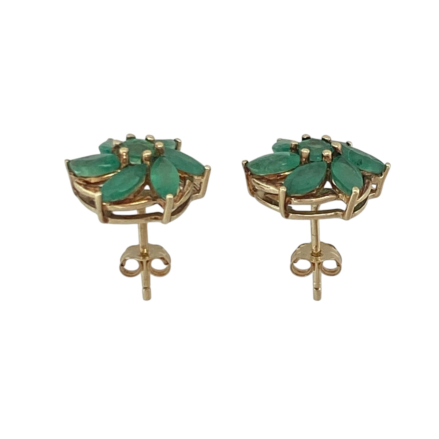 9ct Gold & Emerald Flower Cluster Stud Earrings
