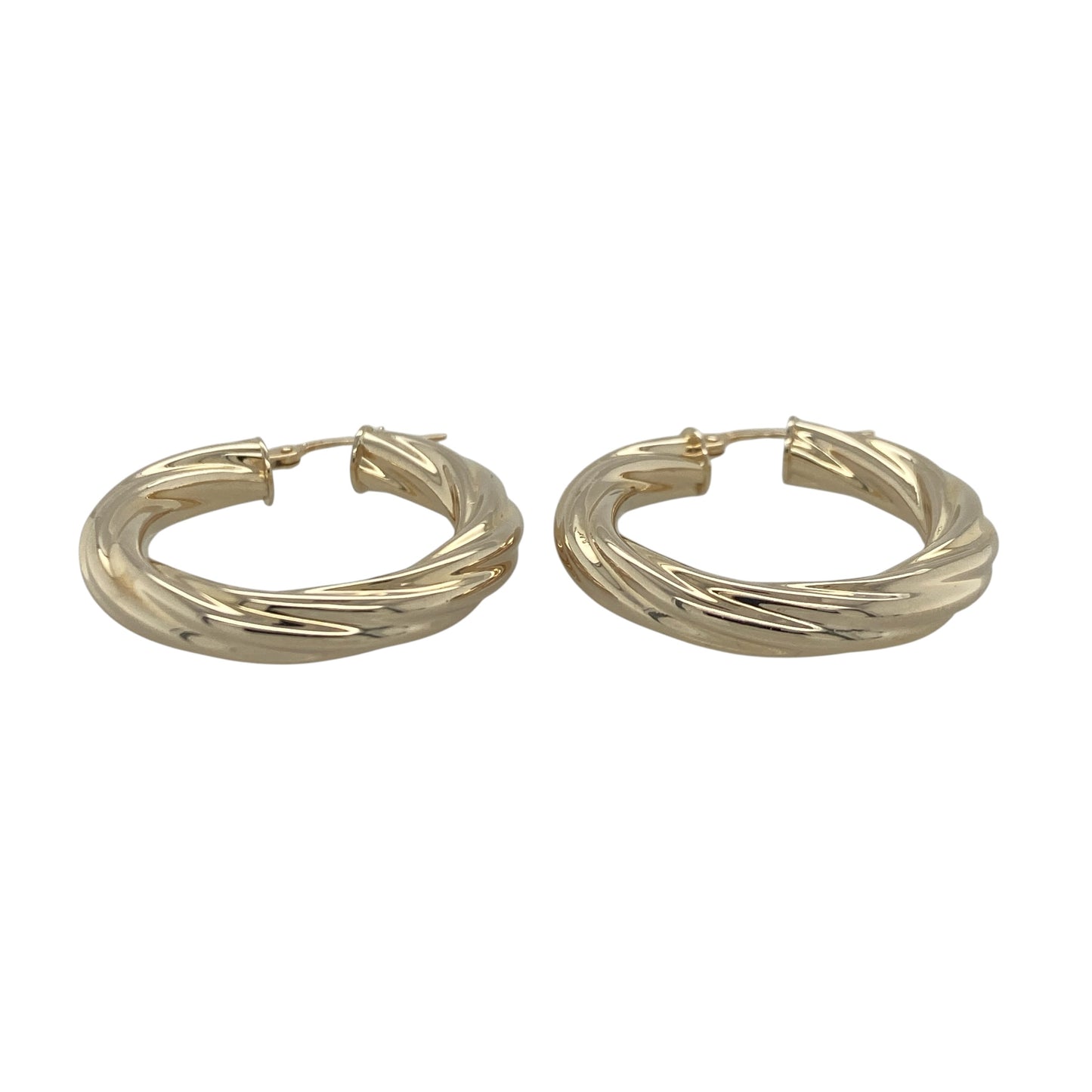 Add timeless elegance to your jewellery collection with these pre-owned 9ct yellow gold twisted hoop creole earrings, featuring a classic design with beautiful texture and versatile everyday appeal—perfect for special occasions, gifting, or effortless daily wear.

Design: The earrings feature a stylish twisted hoop creole design that catches the light beautifully from every angle.