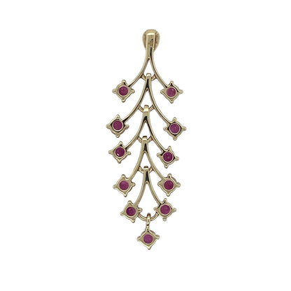 Add elegant colour and nature-inspired charm to your jewellery collection with this pre-owned 9ct yellow gold ruby branch style pendant, featuring a graceful organic design with vibrant gemstone detail—perfect for special occasions, gifting, or sophisticated everyday wear.

Design: The pendant features a beautiful branch-inspired design adorned with vibrant ruby gemstones, each measuring approximately 3mm in diameter.