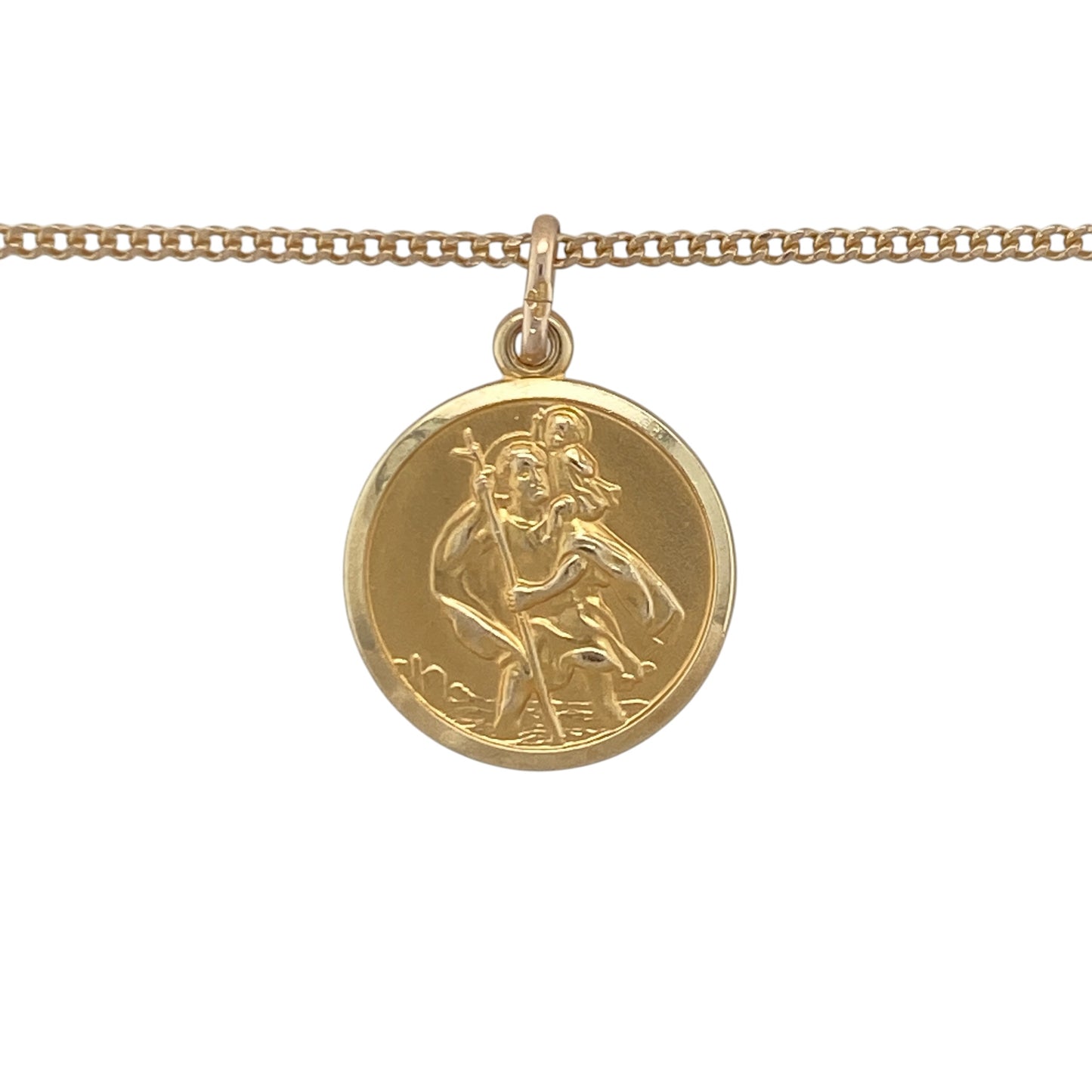 Add meaningful symbolism and timeless style to your jewellery collection with this pre-owned 9ct yellow gold St Christopher pendant necklace, featuring a classic travel-inspired design with enduring everyday appeal—perfect for gifting, travellers, or personal wear.

Design: The necklace features a traditional round St Christopher pendant measuring approximately 2.7cm in length including the bail.