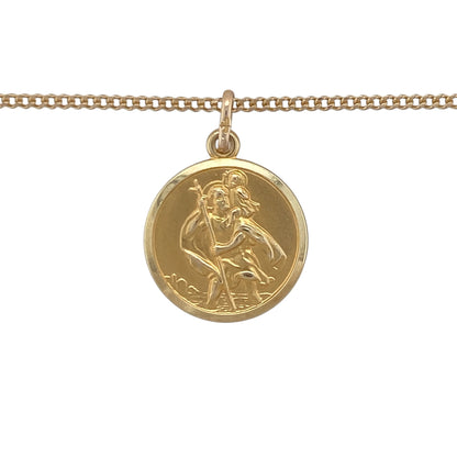 Add meaningful symbolism and timeless style to your jewellery collection with this pre-owned 9ct yellow gold St Christopher pendant necklace, featuring a classic travel-inspired design with enduring everyday appeal—perfect for gifting, travellers, or personal wear.

Design: The necklace features a traditional round St Christopher pendant measuring approximately 2.7cm in length including the bail.