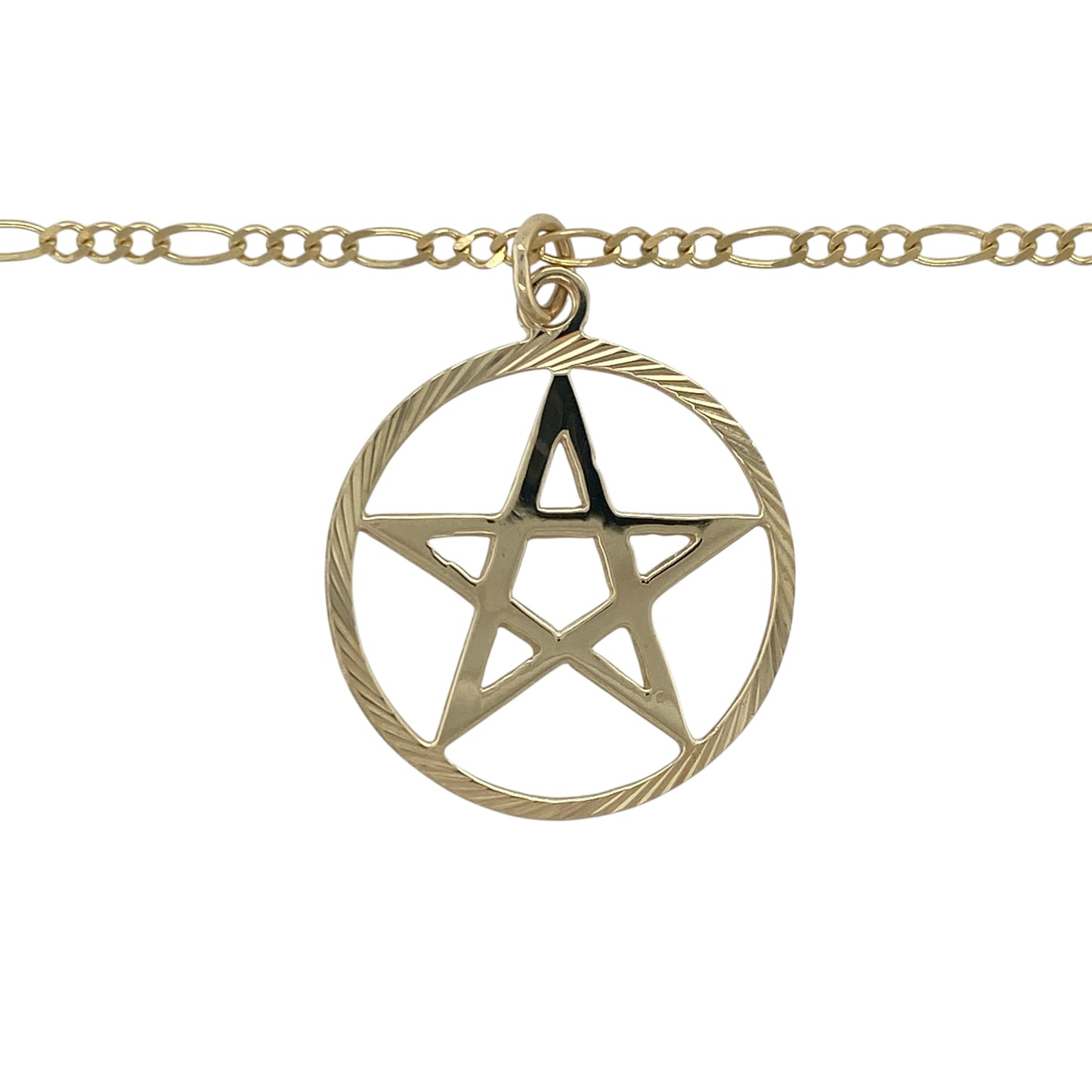 Add distinctive symbolism and bold style to your jewellery collection with this pre-owned 9ct yellow gold open pentagram star pendant necklace, featuring a striking geometric design with timeless statement appeal—perfect for everyday wear, gifting, or those who appreciate symbolic jewellery.

Design: The necklace features a large open pentagram star pendant measuring approximately 4cm in length including the bail.