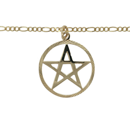 Add distinctive symbolism and bold style to your jewellery collection with this pre-owned 9ct yellow gold open pentagram star pendant necklace, featuring a striking geometric design with timeless statement appeal—perfect for everyday wear, gifting, or those who appreciate symbolic jewellery.

Design: The necklace features a large open pentagram star pendant measuring approximately 4cm in length including the bail.