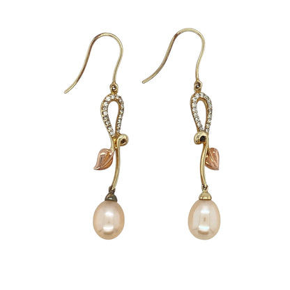 9ct Gold Diamond & Pearl Clogau Tree of Life Drop Earrings