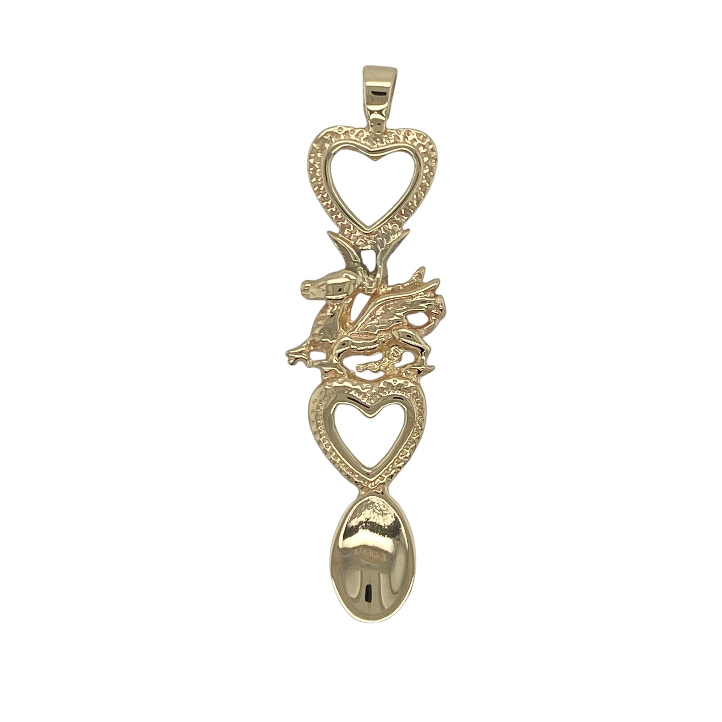 9ct Gold Welsh Dragon Heart Lovespoon Pendant