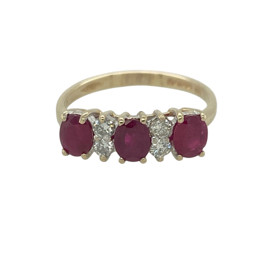 9ct Gold Diamond & Ruby Band Ring