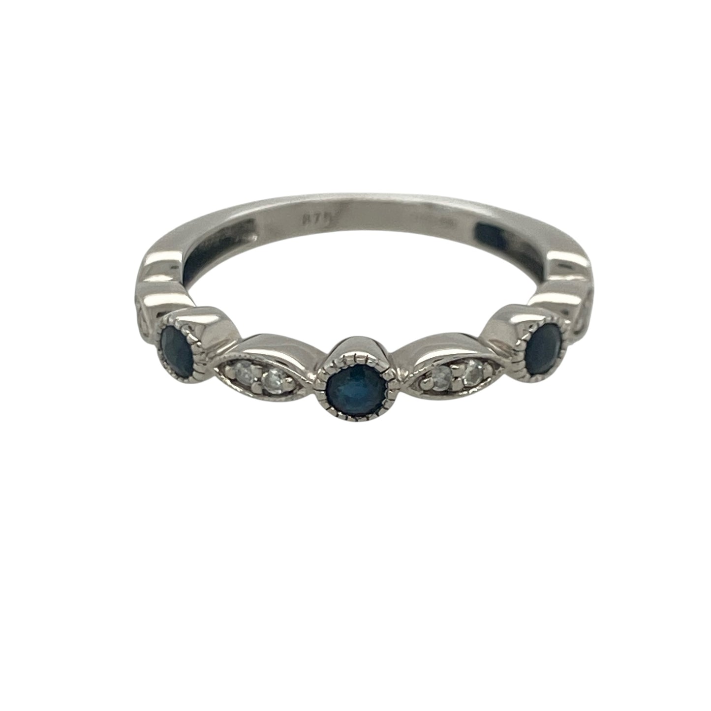 9ct White Gold Diamond & Sapphire Band Ring