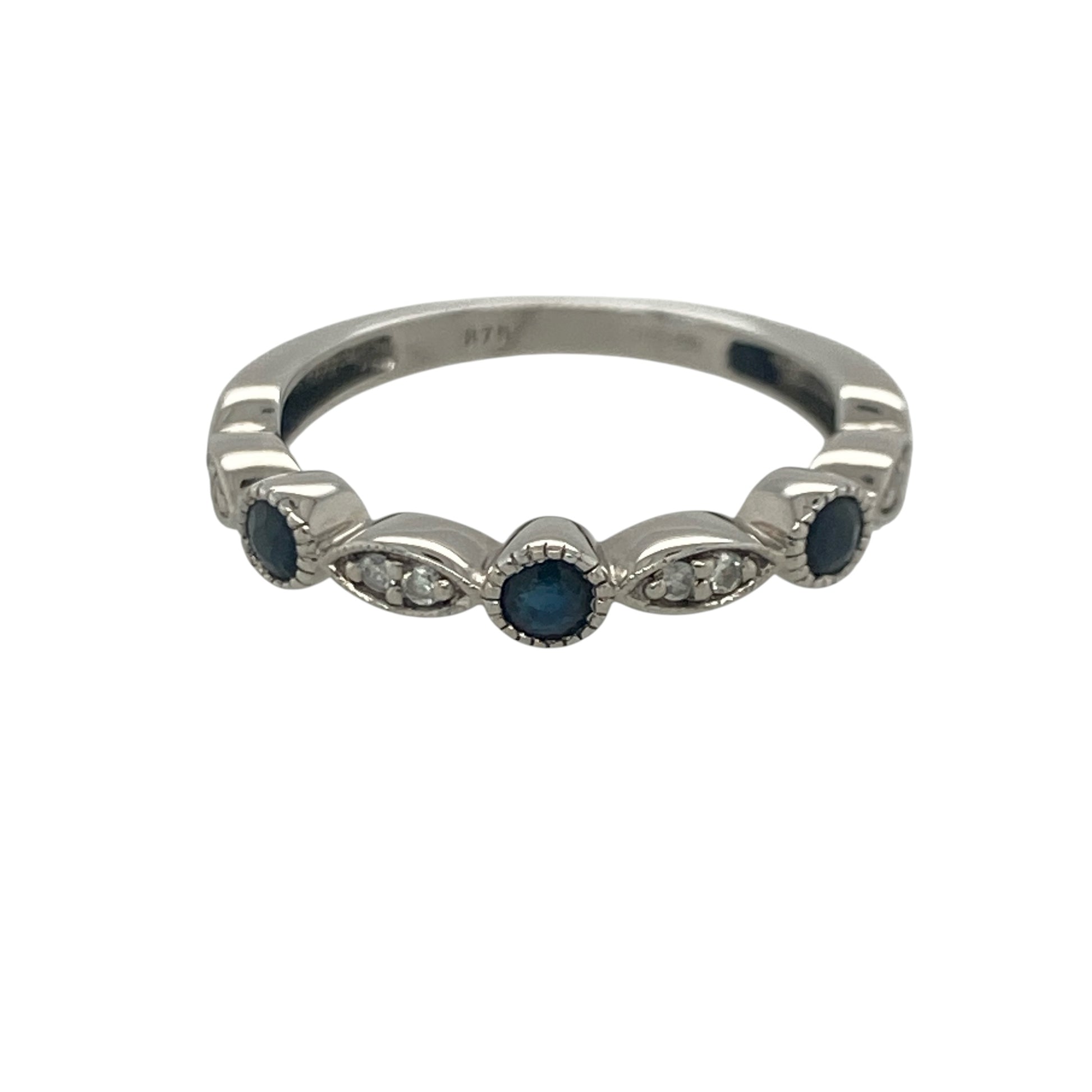 9ct White Gold Diamond & Sapphire Band Ring
