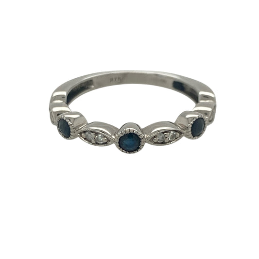 9ct White Gold Diamond & Sapphire Band Ring