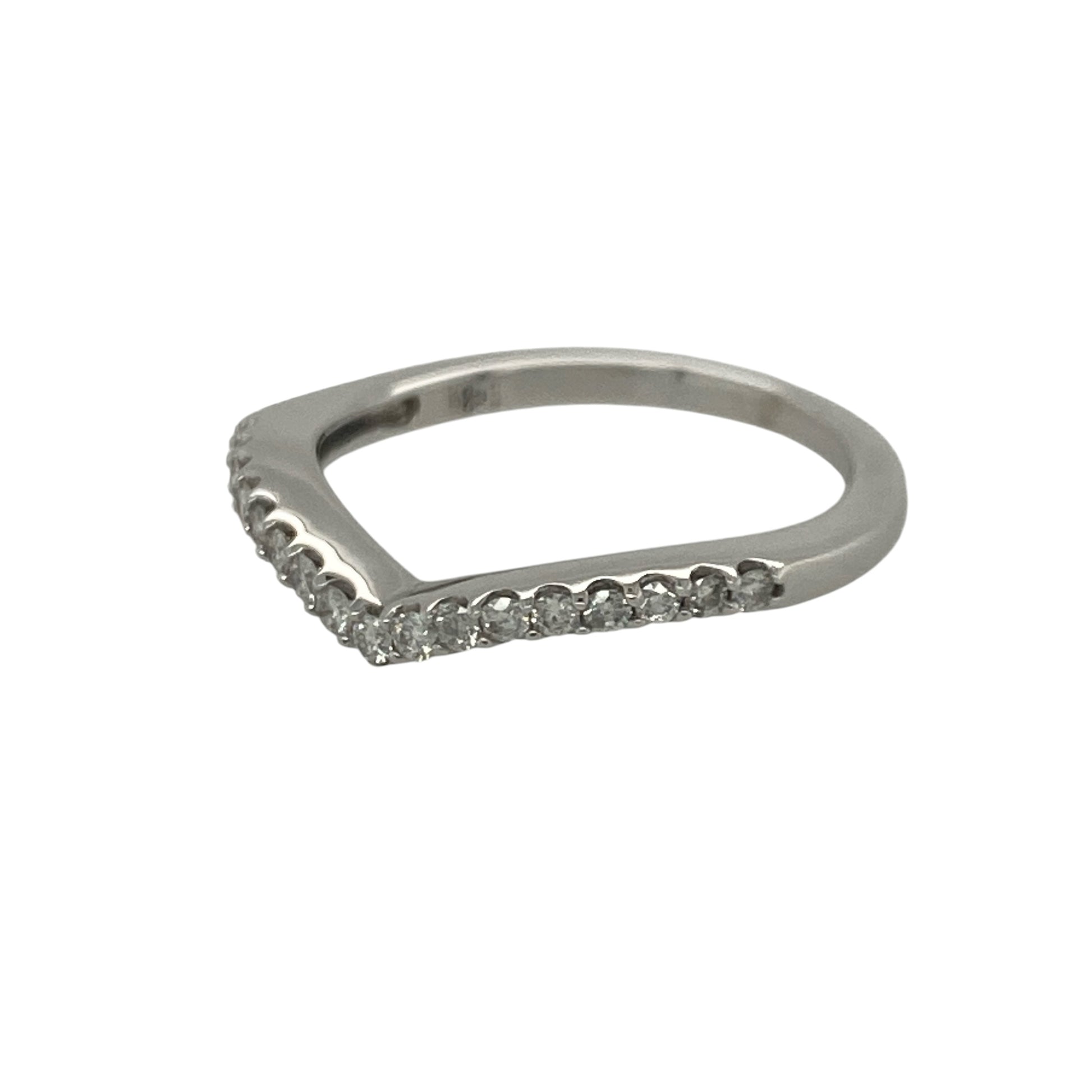 Add delicate sparkle and timeless elegance to your jewellery collection with this pre-owned 18ct white gold diamond wishbone ring, featuring a graceful shaped design with refined everyday appeal—perfect for stacking, special occasions, or wearing alongside engagement and wedding rings.

Design: The ring features a classic wishbone silhouette with a slender 1mm wide band, beautifully accented with sparkling diamonds totalling approximately 0.15ct.