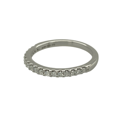 Add timeless sparkle and understated elegance to your jewellery collection with this pre-owned platinum diamond set band ring, featuring a refined design with versatile everyday appeal—perfect for stacking, anniversaries, weddings, or sophisticated daily wear.

Design: The ring features a sleek diamond-set band measuring approximately 2mm wide at the front, creating a delicate yet eye-catching display of brilliance.