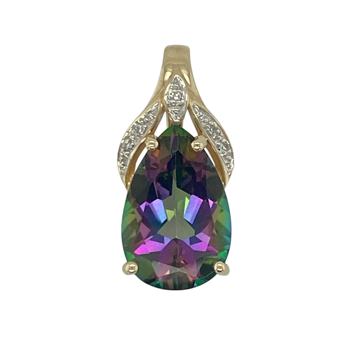 9ct Gold Diamond & Mystic Topaz Teardrop Pendant