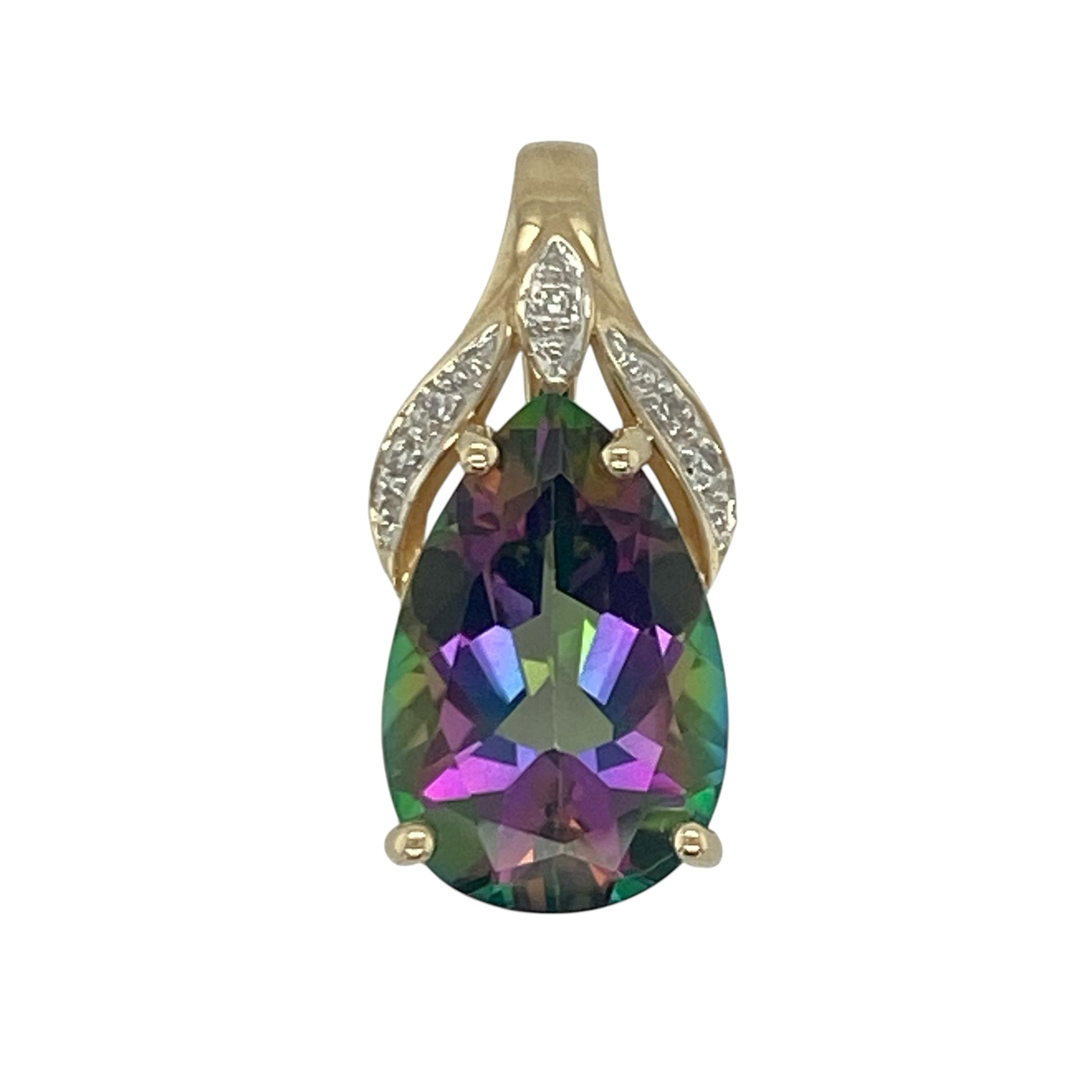 9ct Gold Diamond & Mystic Topaz Teardrop Pendant