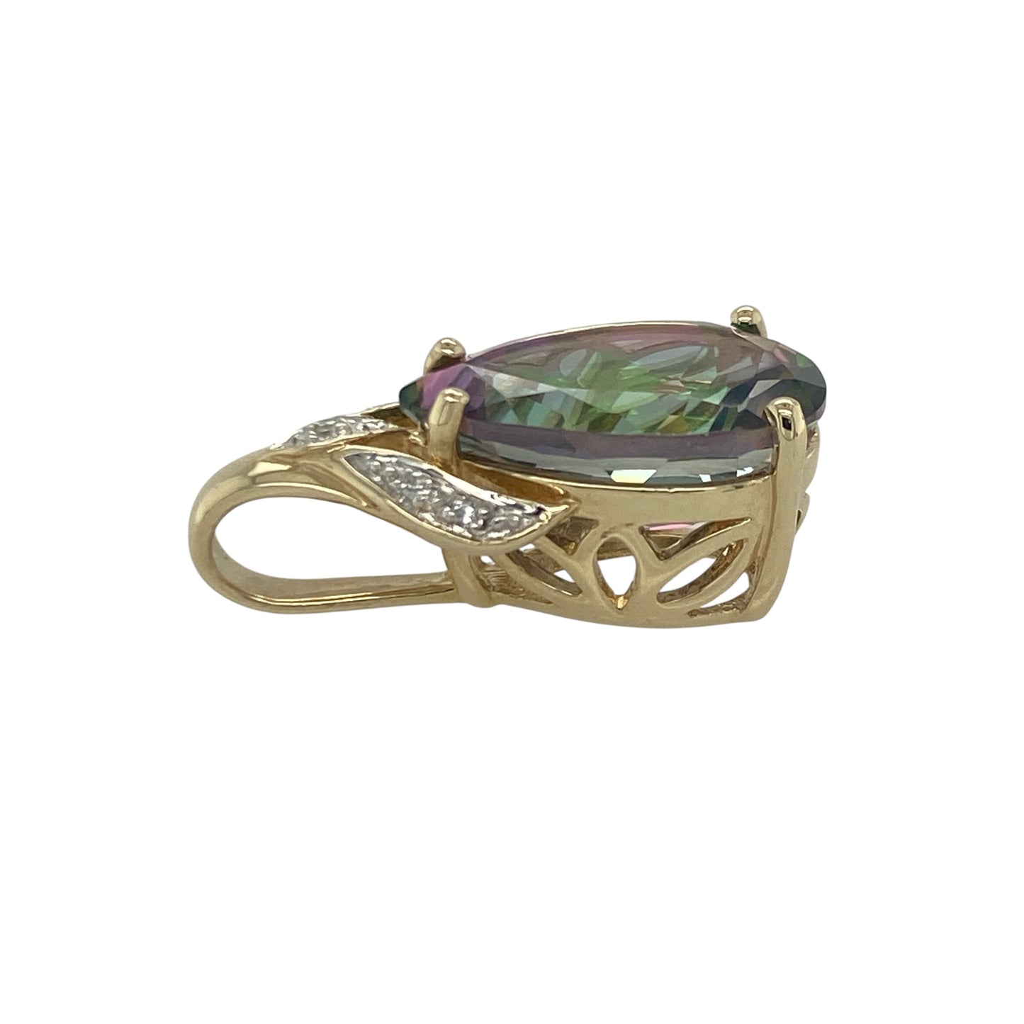 9ct Gold Diamond & Mystic Topaz Teardrop Pendant