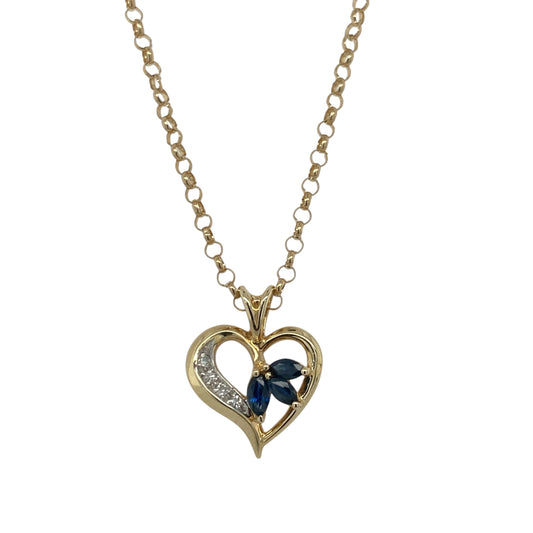 9ct Gold Diamond & Sapphire Heart 20" Necklace