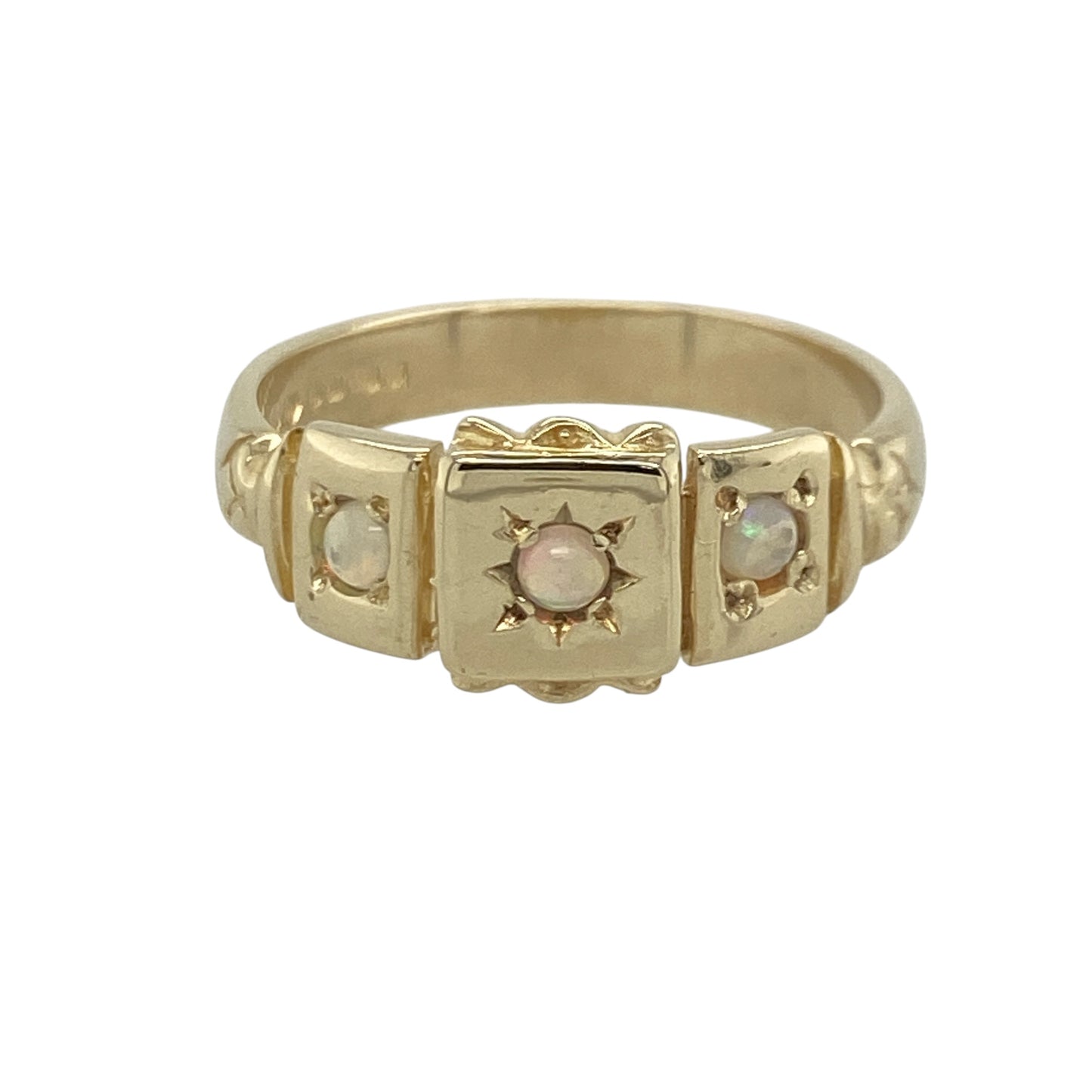 9ct Gold & Opalique Trilogy Vintage Style Ring