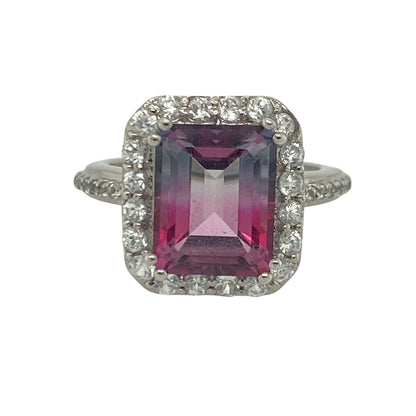 9ct White Gold Pink Ametrine & Cubic Zirconia Cluster Ring
