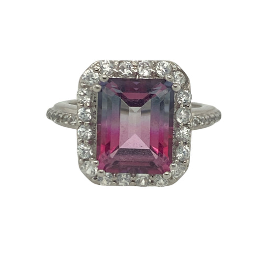 9ct White Gold Pink Ametrine & Cubic Zirconia Cluster Ring