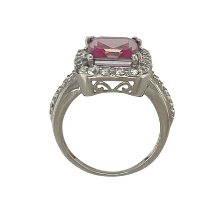 9ct White Gold Pink Ametrine & Cubic Zirconia Cluster Ring
