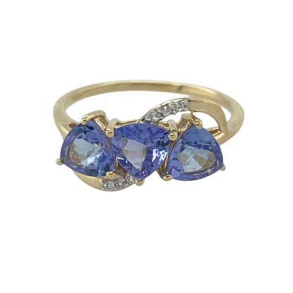 9ct Gold Tanzanite & Cubic Zirconia Trilogy Ring
