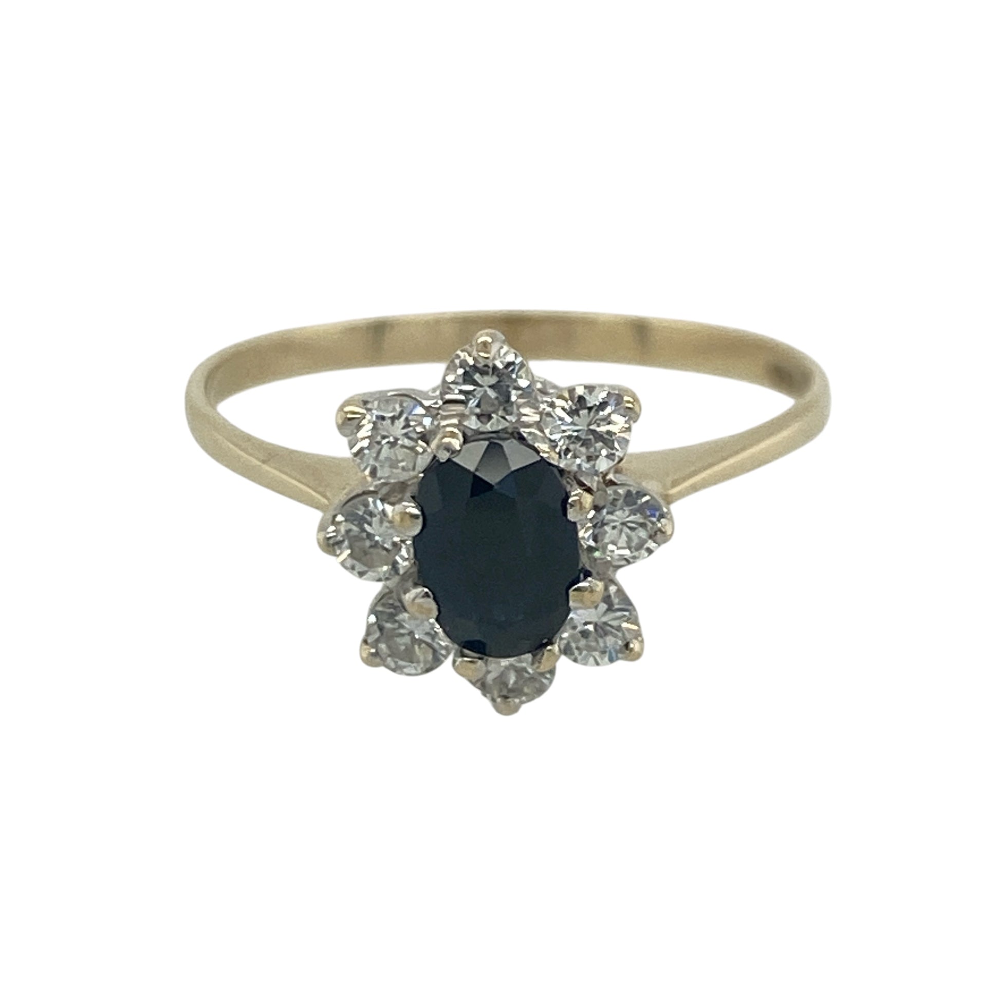 9ct Gold Sapphire & Cubic Zirconia Cluster Ring