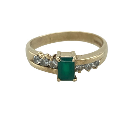 9ct Gold Green Stone & Cubic Zirconia Ring