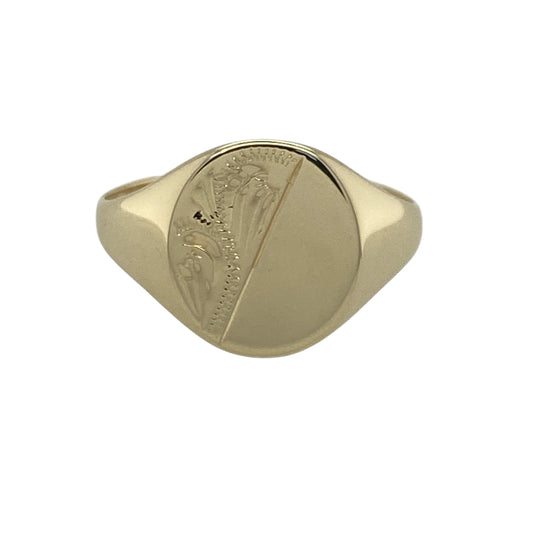 9ct Gold Patterned Oval Signet Ring