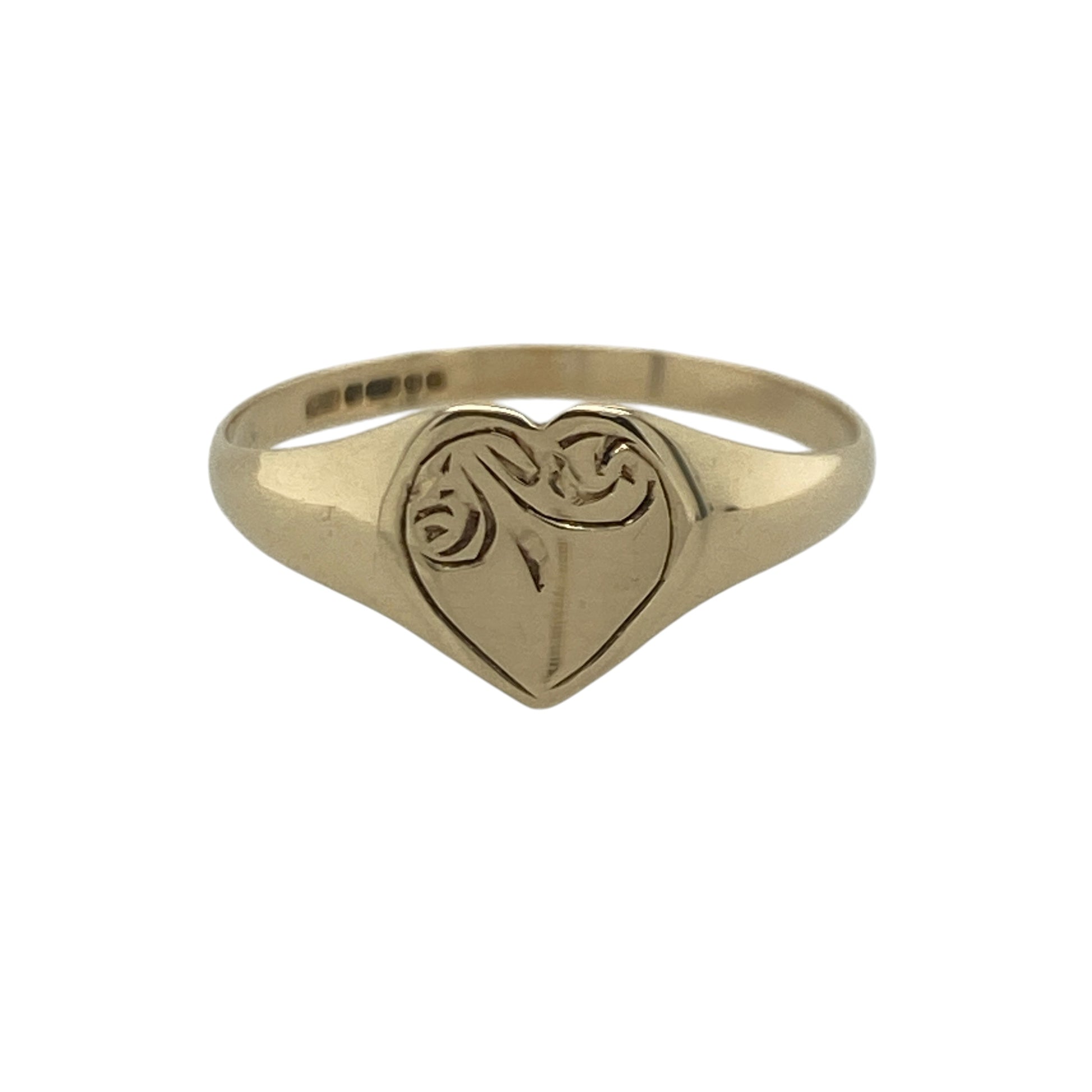 9ct Gold Patterned Heart Signet Ring