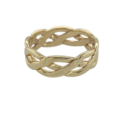 Add meaningful heritage-inspired style to your jewellery collection with this pre-owned 9ct yellow gold open Celtic knot band ring, featuring intricate openwork detailing and timeless everyday appeal—perfect for gifting, celebrating Celtic heritage, or sophisticated daily wear.

Design: The ring features an attractive open Celtic knot pattern running across a 6mm wide band, creating a beautifully detailed and eye-catching appearance.