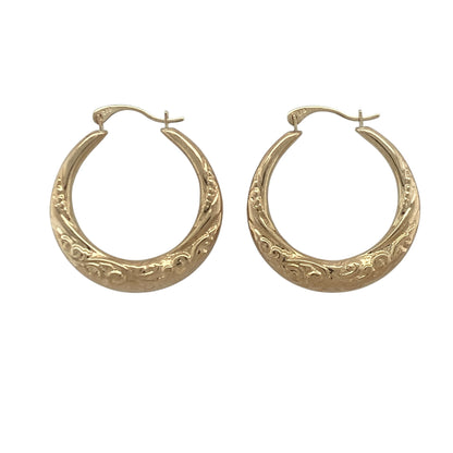 9ct Gold Patterned Hoop Creole Earrings
