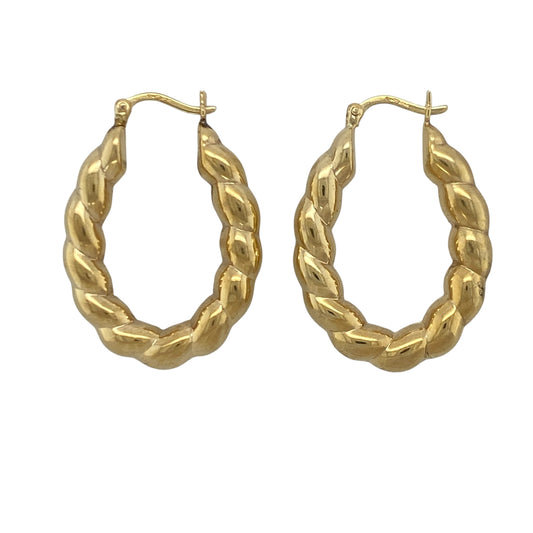 9ct Gold Twisted Oval Creole Earrings