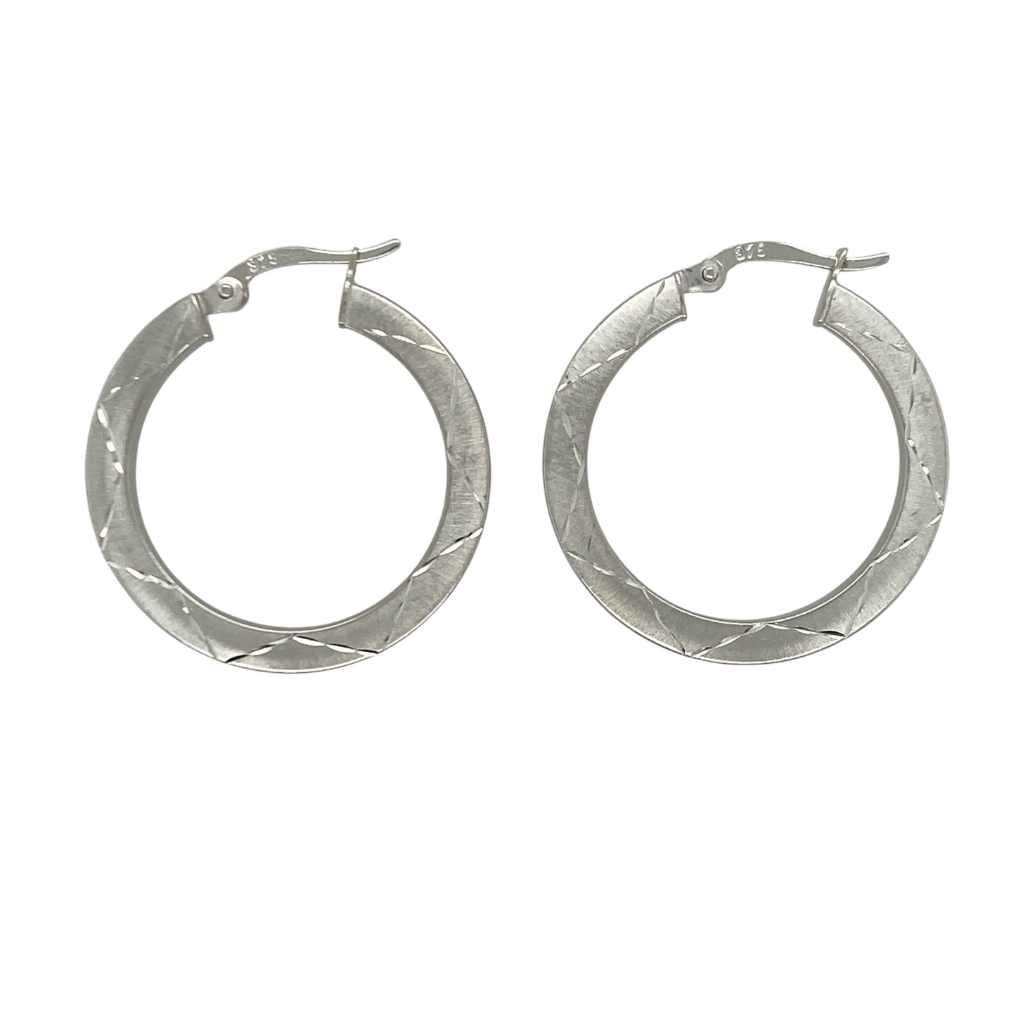 9ct White Gold Patterned Hoop Creole Earrings