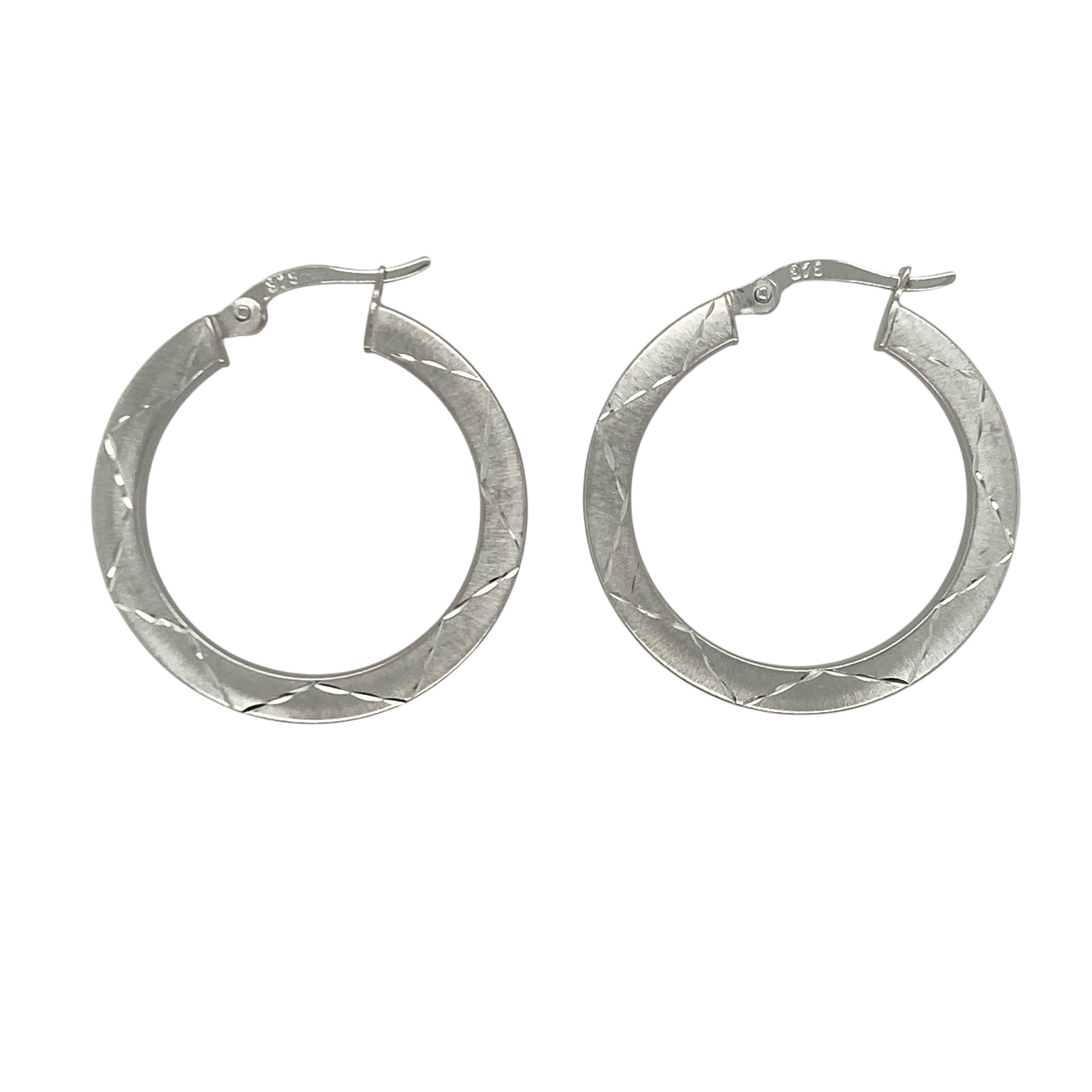 9ct White Gold Patterned Hoop Creole Earrings