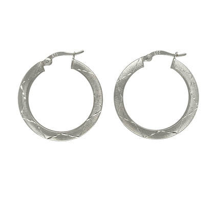 9ct White Gold Patterned Hoop Creole Earrings