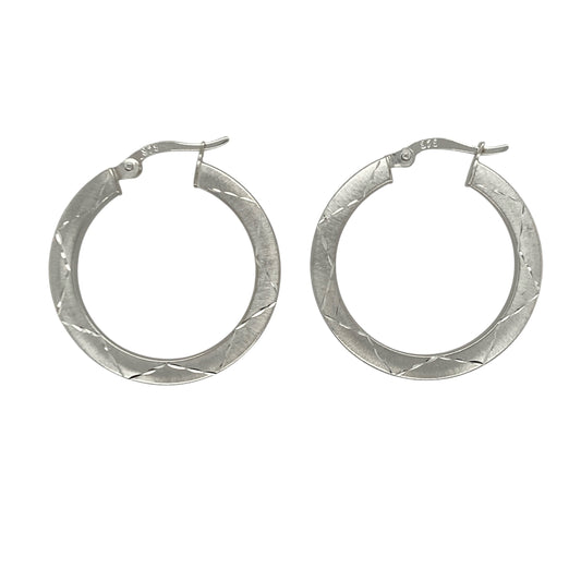 9ct White Gold Patterned Hoop Creole Earrings