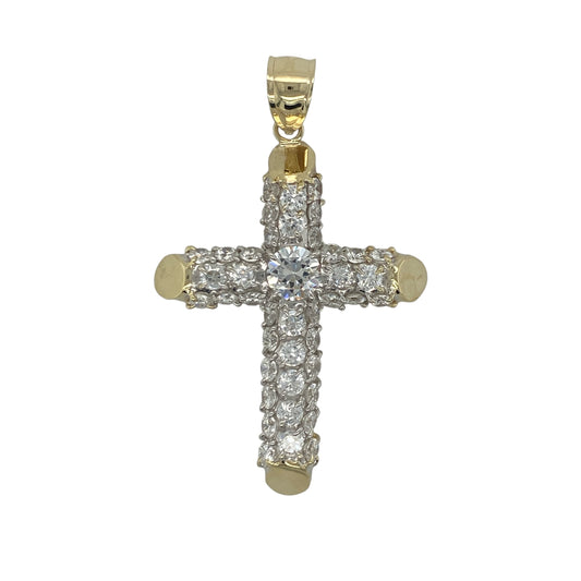 9ct Gold & Cubic Zirconia Large Cross Pendant
