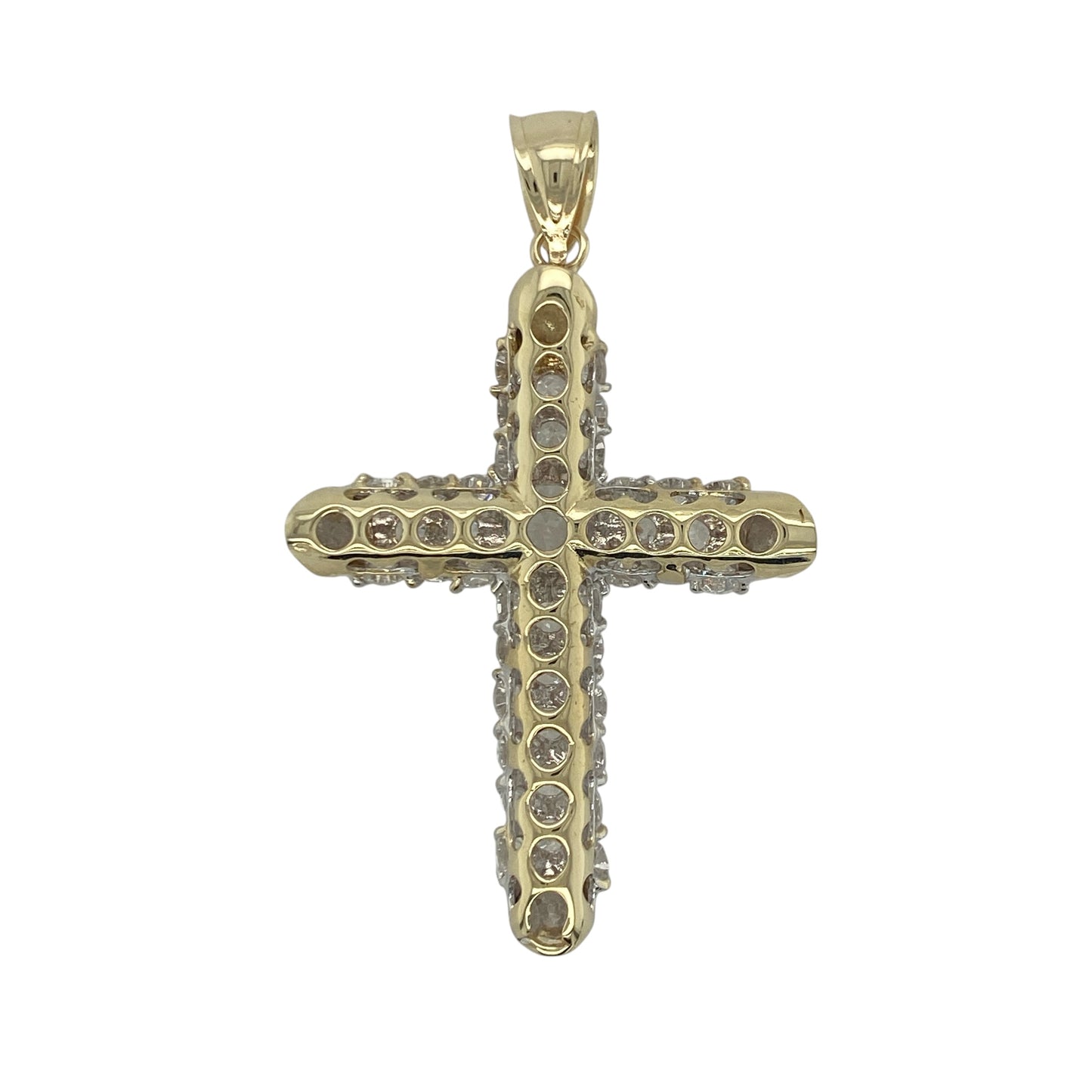 Add exceptional sparkle and bold statement style to your jewellery collection with this pre-owned 9ct yellow gold cubic zirconia cross pendant, featuring a large faith-inspired design with impressive brilliance—perfect for special occasions, gifting, or meaningful everyday wear.

Design: The pendant features a substantial cross design set with multiple sparkling cubic zirconia stones, creating a striking display of brilliance and light-catching sparkle.