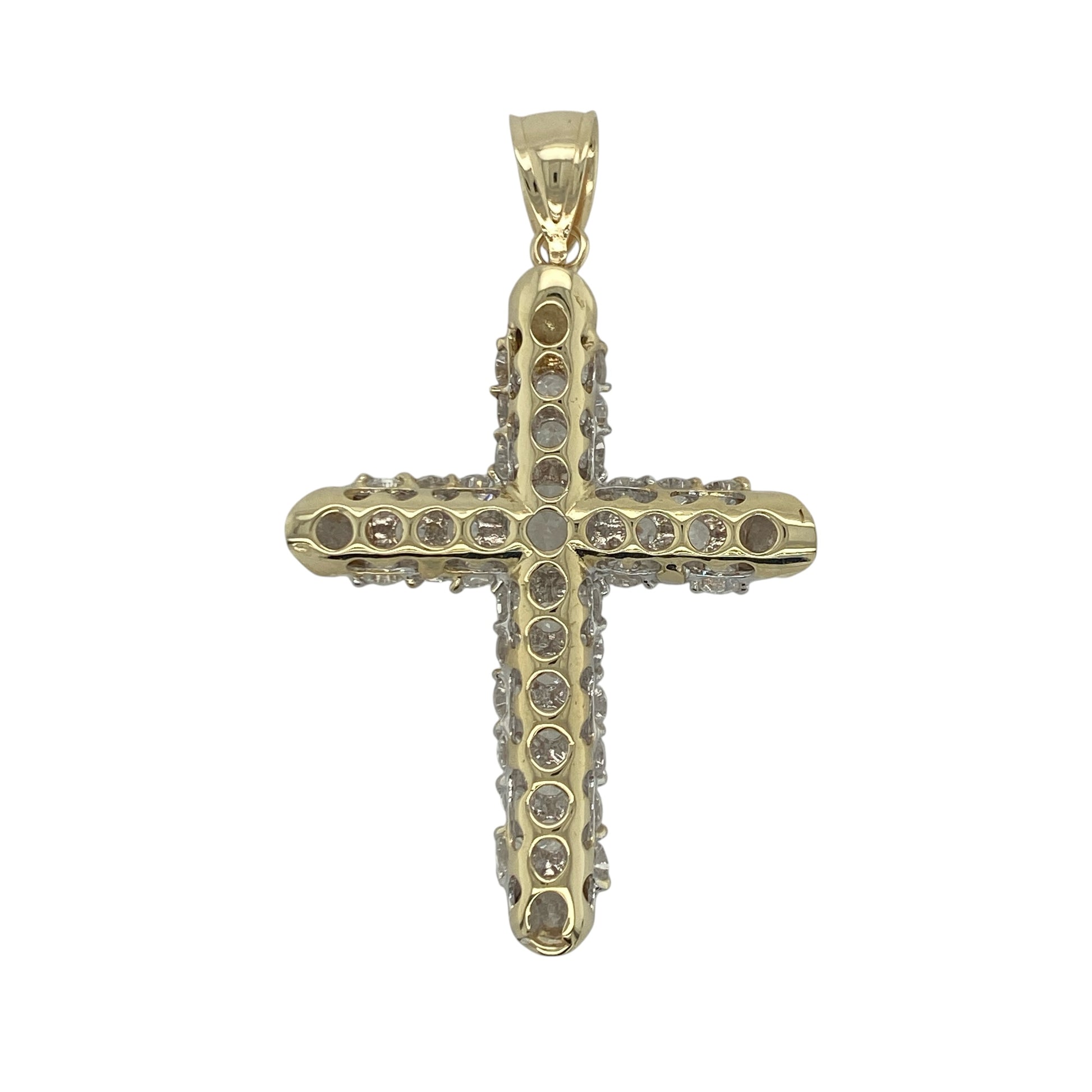 Add exceptional sparkle and bold statement style to your jewellery collection with this pre-owned 9ct yellow gold cubic zirconia cross pendant, featuring a large faith-inspired design with impressive brilliance—perfect for special occasions, gifting, or meaningful everyday wear.

Design: The pendant features a substantial cross design set with multiple sparkling cubic zirconia stones, creating a striking display of brilliance and light-catching sparkle.
