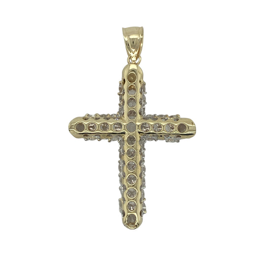 Add exceptional sparkle and bold statement style to your jewellery collection with this pre-owned 9ct yellow gold cubic zirconia cross pendant, featuring a large faith-inspired design with impressive brilliance—perfect for special occasions, gifting, or meaningful everyday wear.

Design: The pendant features a substantial cross design set with multiple sparkling cubic zirconia stones, creating a striking display of brilliance and light-catching sparkle.