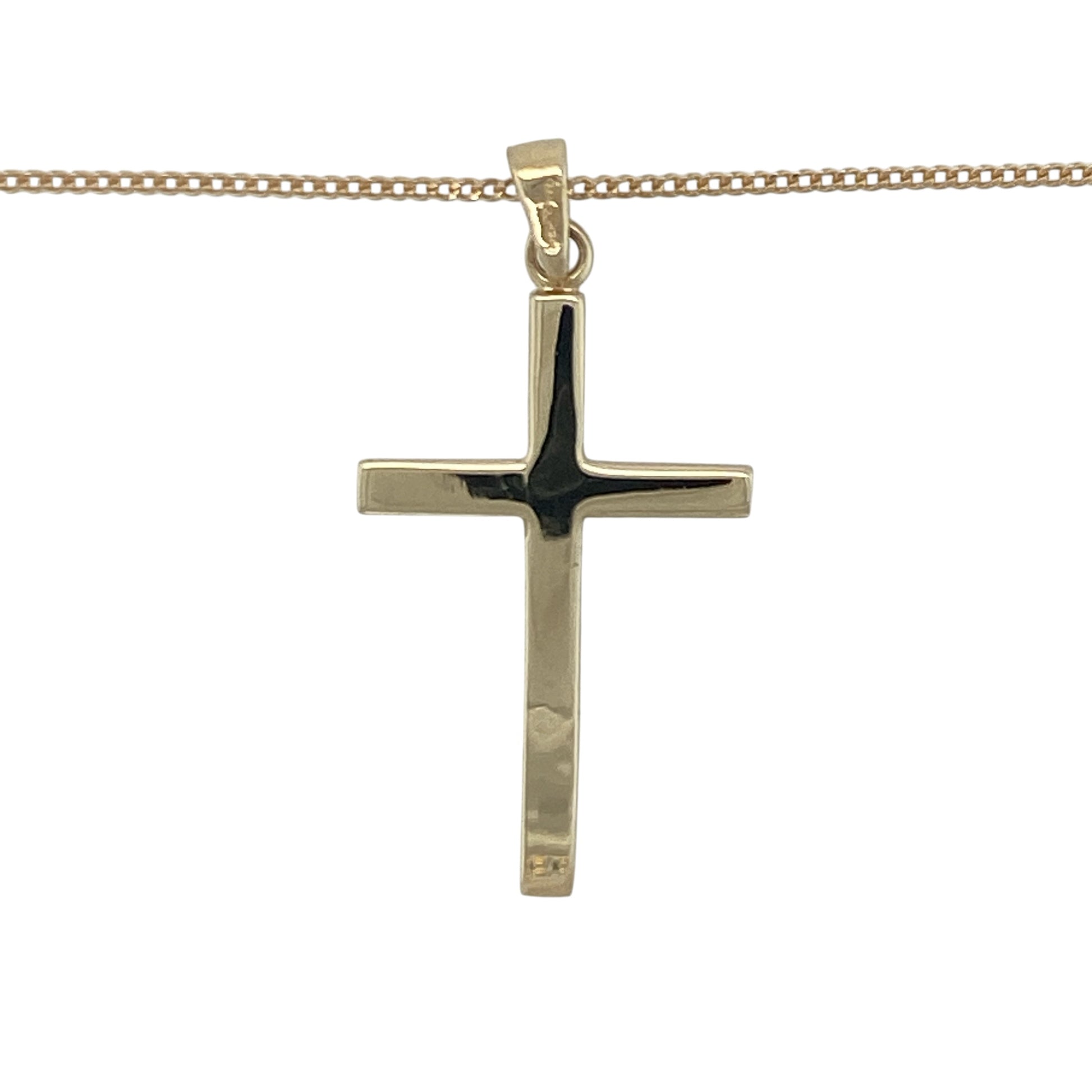 Add meaningful style and timeless elegance to your jewellery collection with this pre-owned 9ct yellow gold plain cross pendant necklace, featuring a classic faith-inspired design with versatile everyday appeal—perfect for gifting, personal devotion, or daily wear.

Design: The necklace features a traditional plain cross pendant measuring approximately 3.3cm in length including the bail.