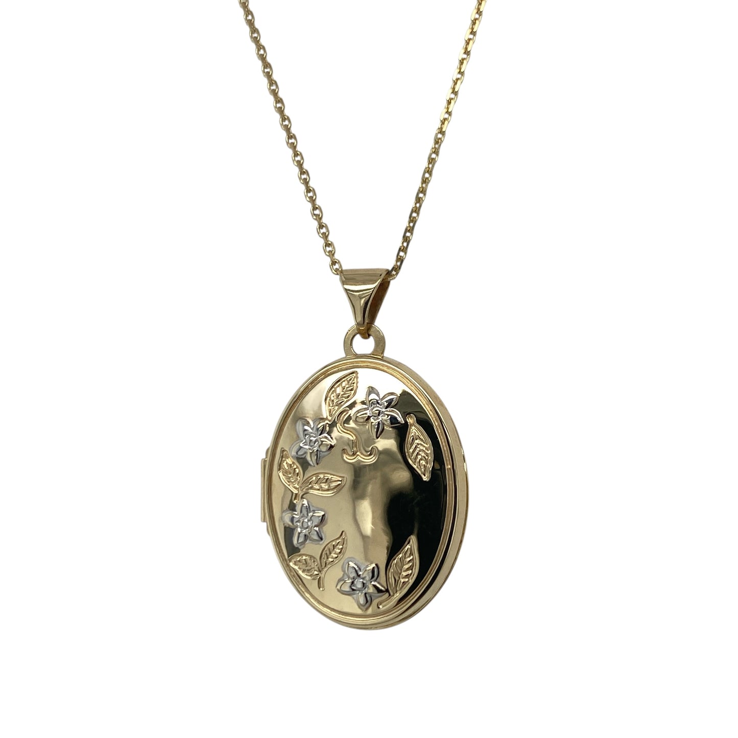 9ct Gold Flower Patterned Oval Locket 18" Necklace