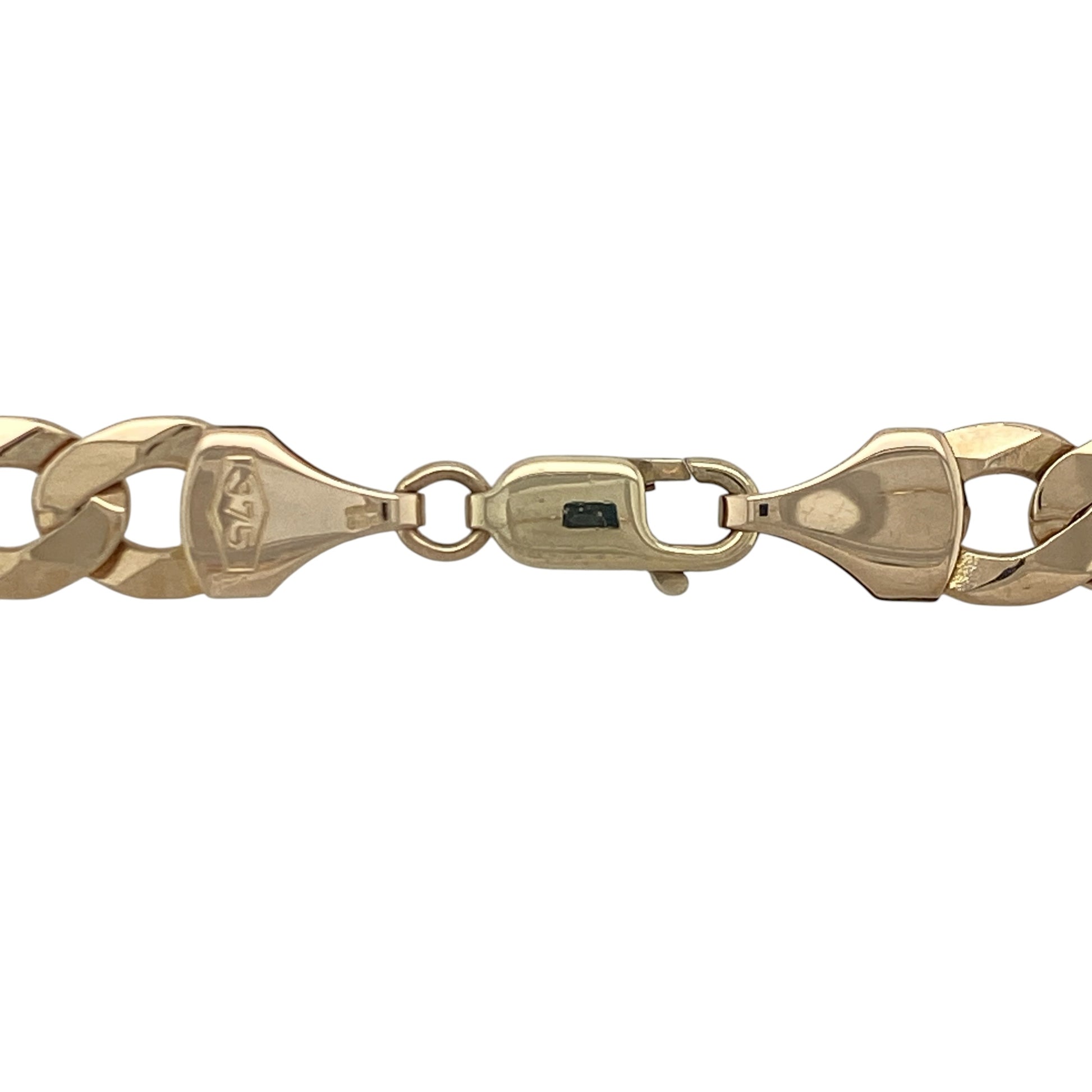 Make a bold statement with this pre-owned 9ct yellow solid gold curb chain, featuring a substantial heavyweight design with timeless appeal and exceptional presence—perfect for wearing alone as a standout piece or as a premium addition to any jewellery collection.

Design: The chain features classic solid curb links measuring approximately 8mm wide, creating a striking and masculine appearance with a polished finish that reflects the light beautifully.