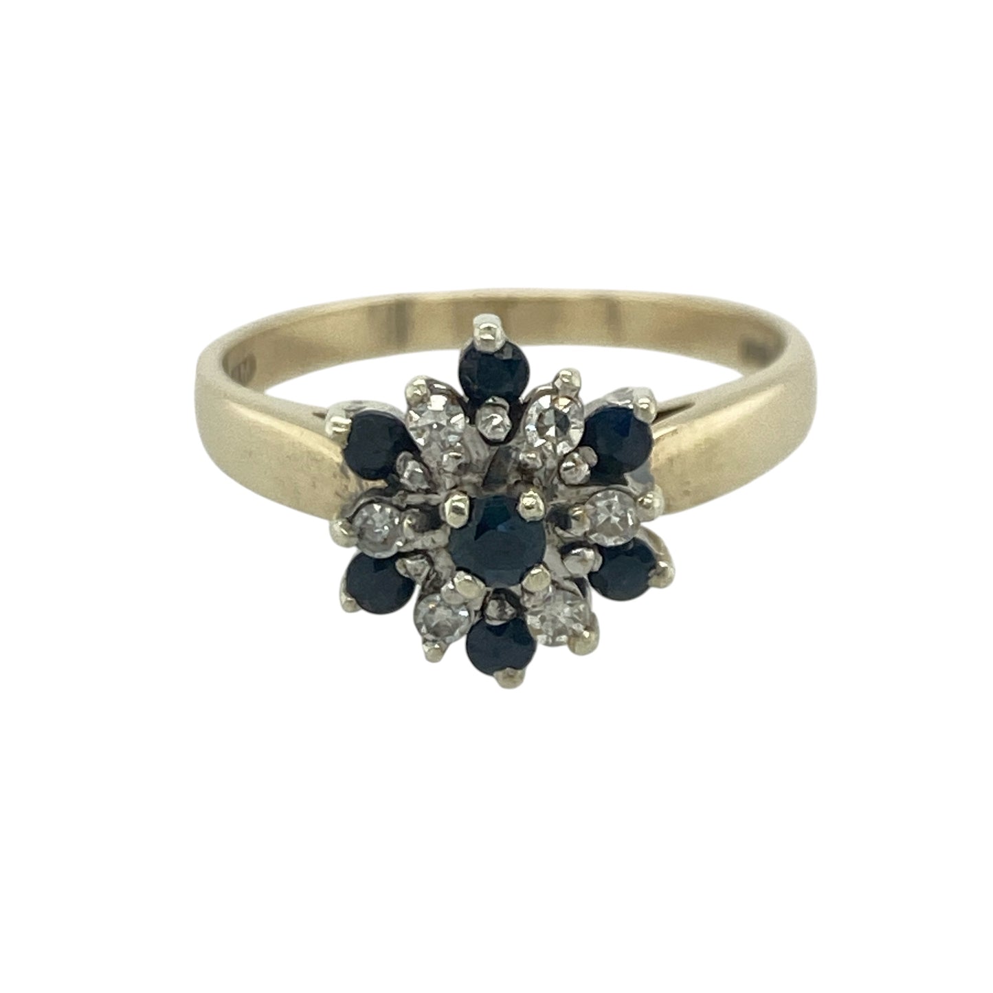 9ct Gold Diamond & Sapphire Flower Cluster Ring