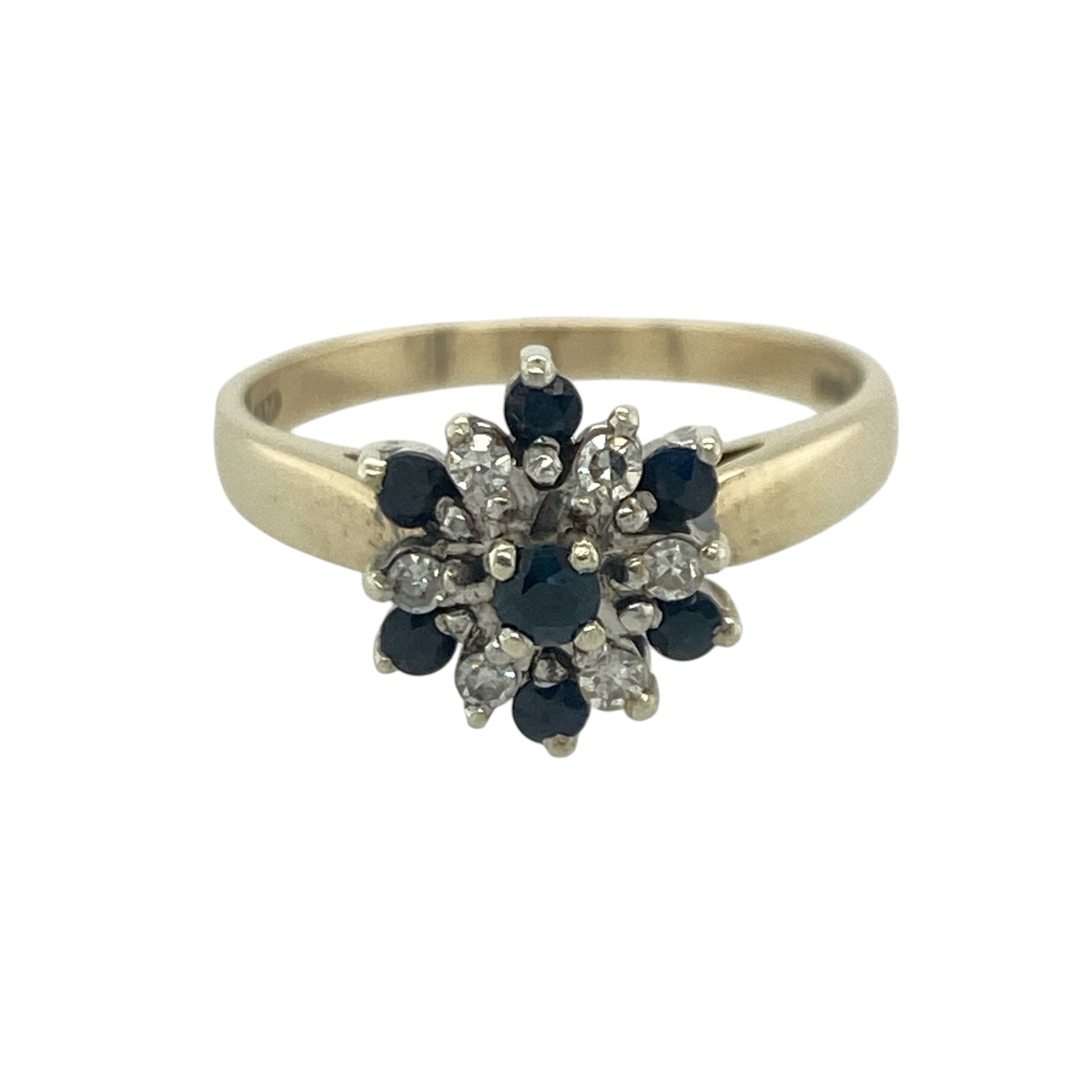 9ct Gold Diamond & Sapphire Flower Cluster Ring