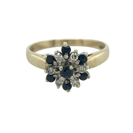 9ct Gold Diamond & Sapphire Flower Cluster Ring