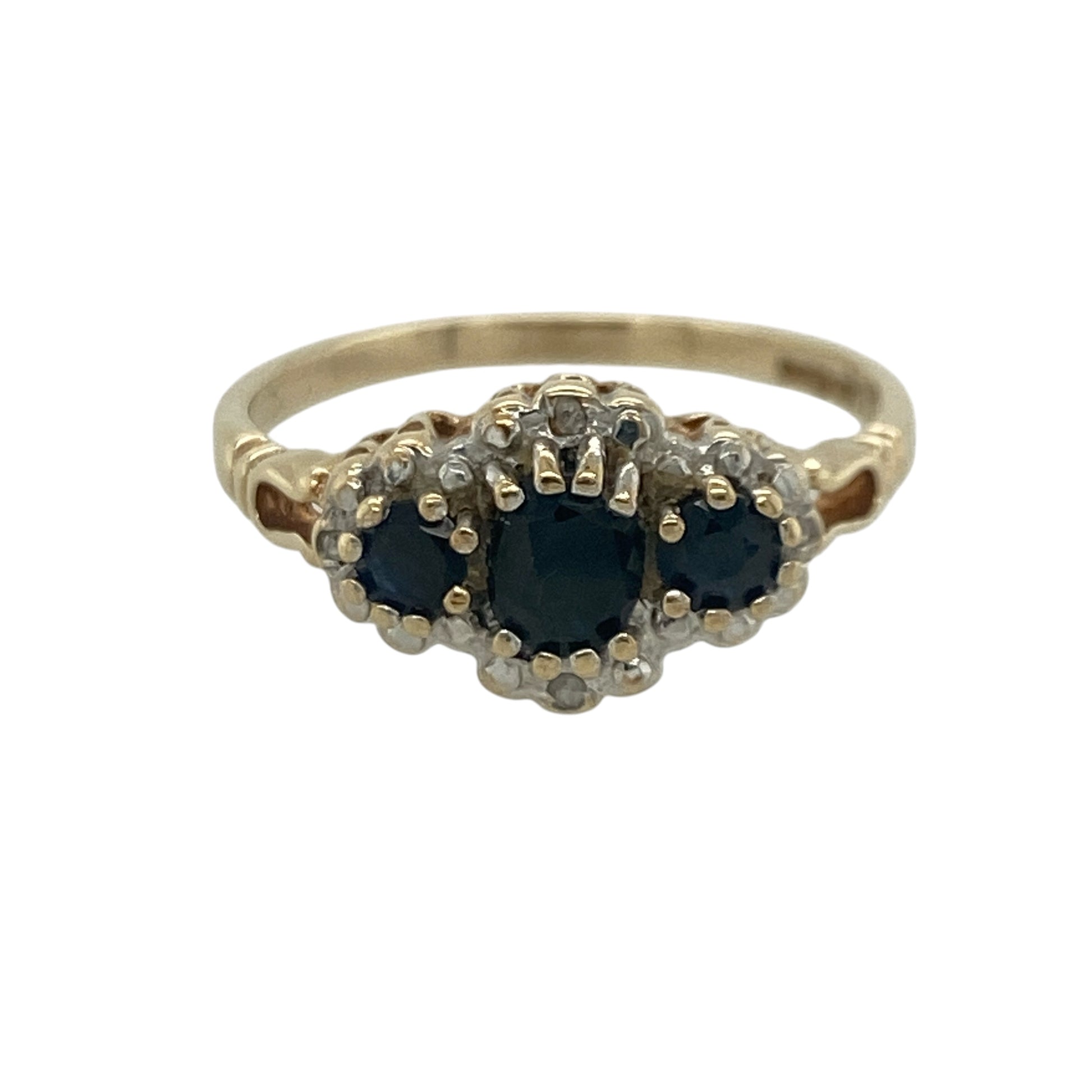 9ct Gold Diamond & Sapphire Trilogy Cluster Ring