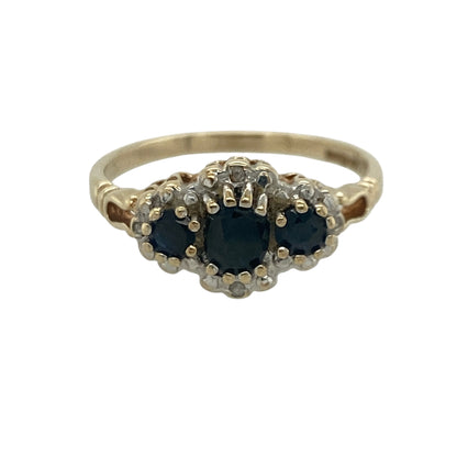 9ct Gold Diamond & Sapphire Trilogy Cluster Ring